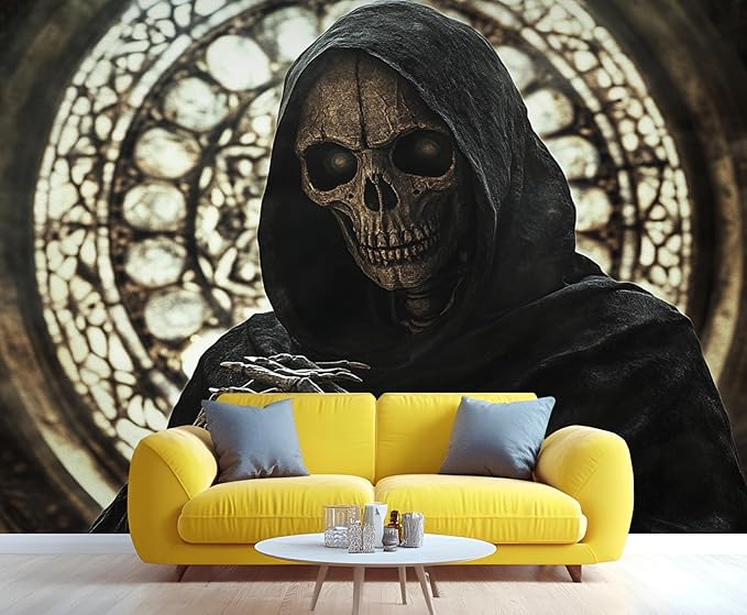 Gothic Skeleton Wall Mural, Dark Fantasy Skull 3D Wall Murals, Medieval Gothic Wallpaper Mural, for Living Room Bedroom Large Wallpaper Indoor Decor 157.5" W x110.3 H