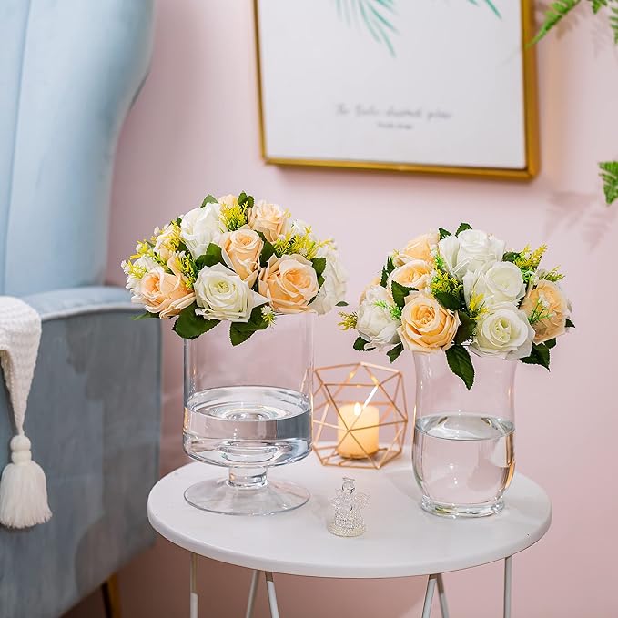 Flower Centerpieces for Wedding Tables: Wedding Table Decorations Peachy Champagne & White Flower Balls Centerpieces for Engagement Cerebration Party Center Pieces 6 Packs