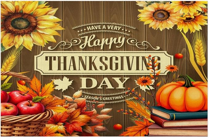 Thanksgiving Holiday Pumpkins Fall Placemats Set of 4 PVC Vinyl Non Slip Table Mats Heat Resistant Place Mats Washable Wipeable Dining Table Mat for Kitchen Decor Party Indoor Outdoor Decorative Gift