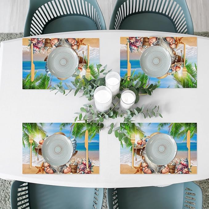 PVC Placemats Set of 1 Summer Gnomes Cute Wipeable Table Mats Washable Heat Resistant Non Slip Vinyl Dining Table Mat for Kithen Indoor Outdoor Patio Farmhouse Place Mats Decorative