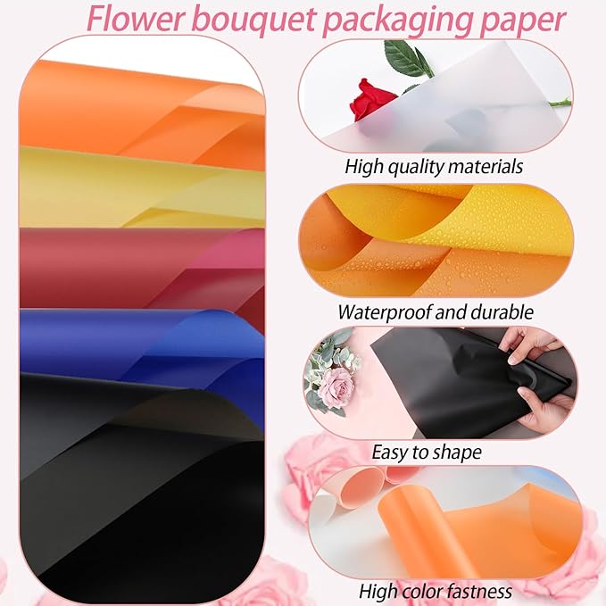 DNSGOOR 548Pcs Flower Wrapping Paper Kit with 200Sheets Waterproof Bouquet Wrapping Paper Decor Crowns 3D Butterfly Bouquet Pins Ribbons for Valentines Graduation Birthday Home Party