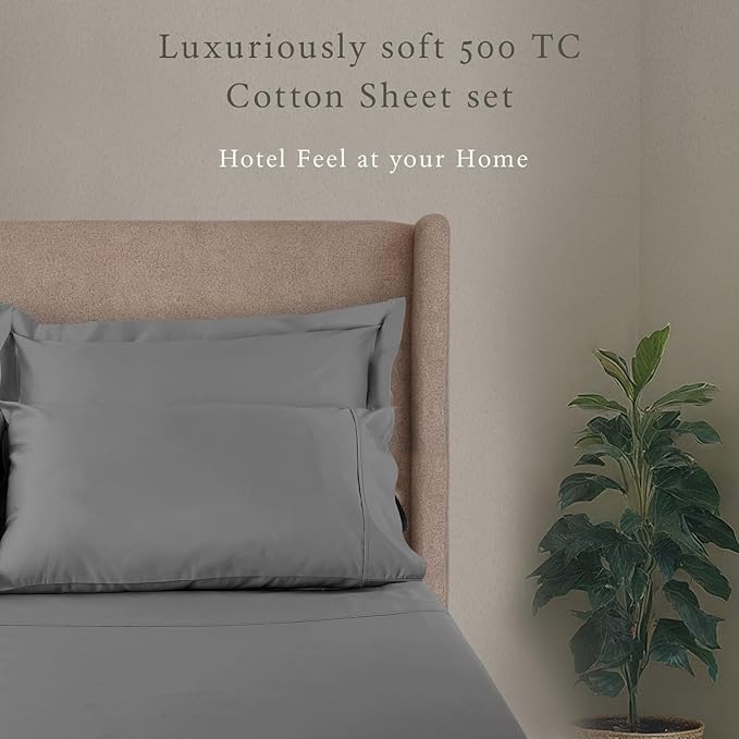 Threadmill - Twin XL Sheets Sets Soft 100% Cotton Cooling Sheets Deep Pocket Snug Fit Elastic, 500 Thread Count, 3-Pc, Hotel Quality Bed Sheets, Beats Egyptian Cotton Claim (Dark Grey)