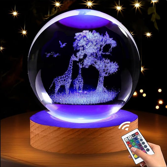 Giraffe Gifts for Women, 3.15in 3D Giraffes Figurine Crystal Ball Lamp with Remote Control, Giraffes Decor for Bedroom, Giraffe Figurine Birthday Christmas for Kids Girls Boys Women