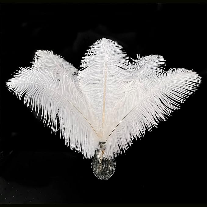 Piokio 20 pcs Natural White Ostrich Feathers 12-14 inch(30-35 cm) Bulk for Wedding Party Centerpieces and DIY Clothes Decoration, Gatsby Decorations
