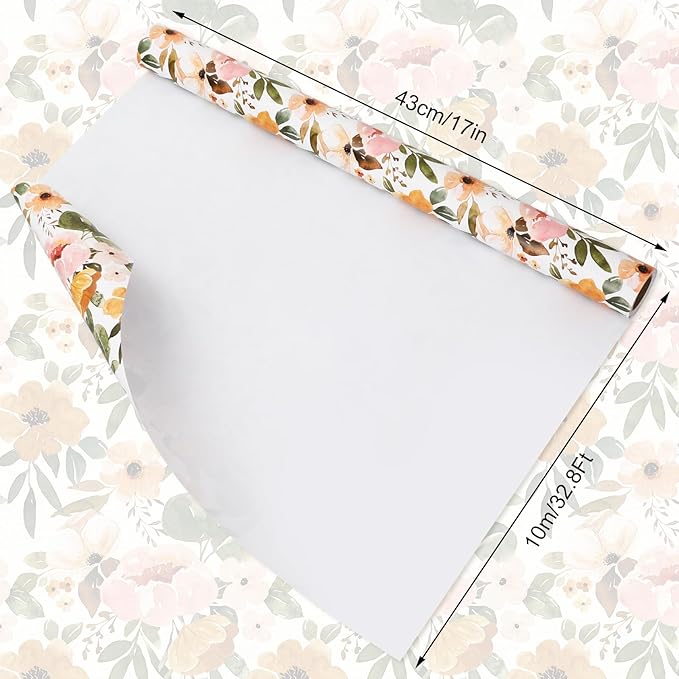 JarThenaAMCS Boho Floral Wrapping Paper Roll 16.9 In x 32.8Ft Spring Flower Gift Wrap Paper Watercolor Decorative Art Paper for Wedding Baby Shower Birthday Gift Packing Supplies