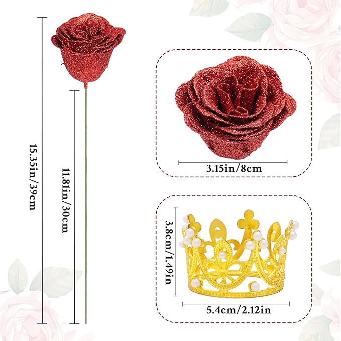 Waipfaru Glitter Roses Bouquet, DIY Fake Flowers Bouquet, Birthday Gifts for Women Mom, 24 Pcs Red Rose for Grandma Wife Girlfriend Valentines, Mothers Day, Anniversary, Graduation