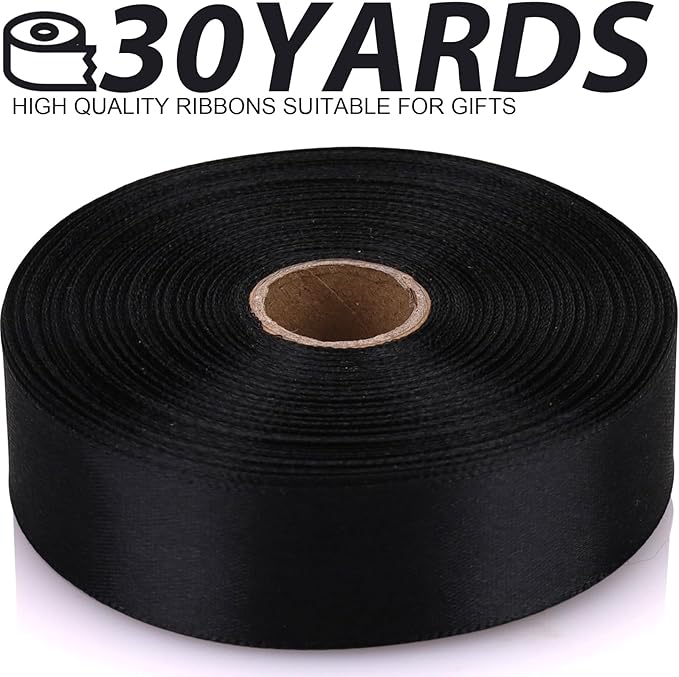 7/8 Inch 30 Yards Black Satin Craft Ribbon-Single Face Polyester Ribbon for Handmade Roses,Gift Wrapping,Timeless Flower,Bouquets,Wedding and Party Decoration