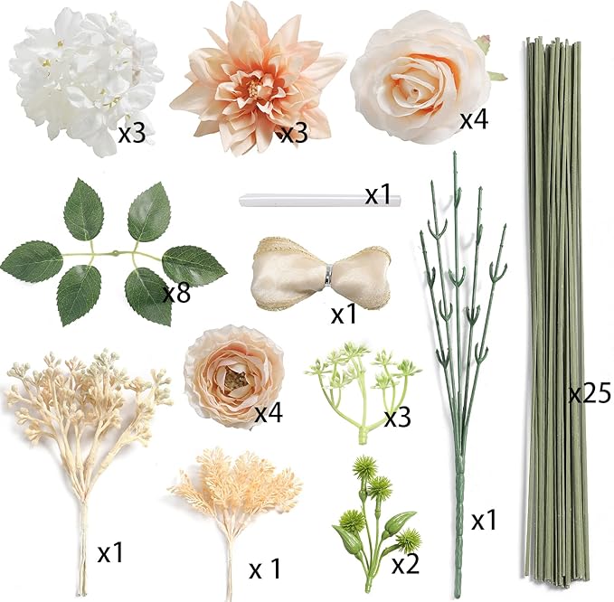 YYHUAWU Artificial Flowers Combo Box Set Pink Fake Flower Leaf with Stems for DIY Wedding Bouquets Centerpieces Baby Shower Party Home Decorations
