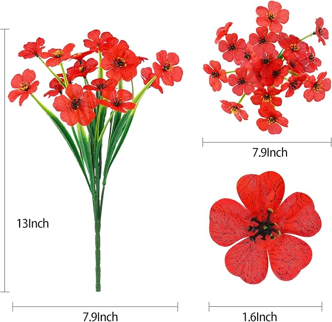 MACTING Spring Artificial Flowers for Outdoors 6 Bundles Fake Flowers UV Resistant Faux Plastic Plants No Fade for Planters Window Box Patio Porch Garden Yard Indoor Outside Decorations(Mix Color-1)