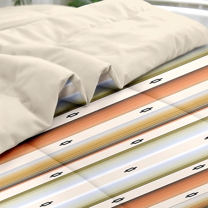 Comforter Set Full Size, Geometric Tribal Striped 7 Pcs Bedding for Kids and Adults, Boho Modern Colorful Bed Sheet Sets with Fitted Sheet 2 Pillowcase & 2 Sham for Bedroom Bed Decor