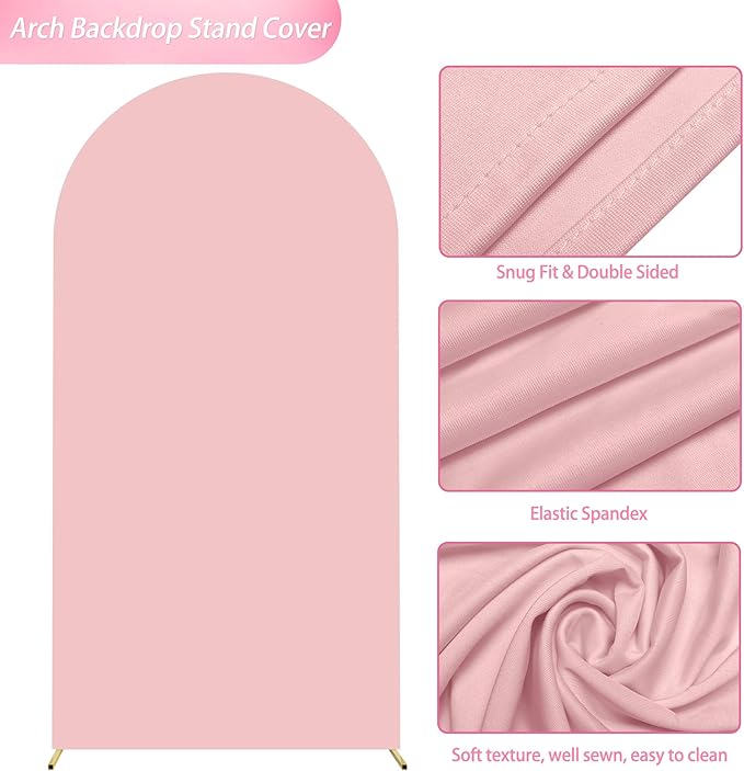Wokceer 6.6FT Wedding Arch Cover Spandex Fitted Wedding Arch Stand Covers Round Top Blushing Pink Chiara Arch Cover for Birthday Party Ceremony Banquet Decoration