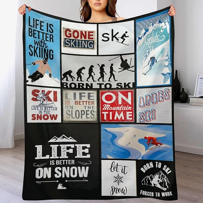 Soft Warm Cosy Fleece Blanket for Couch Bed, 40"x50" - Perfect Ski Gift for Lovers & Kids
