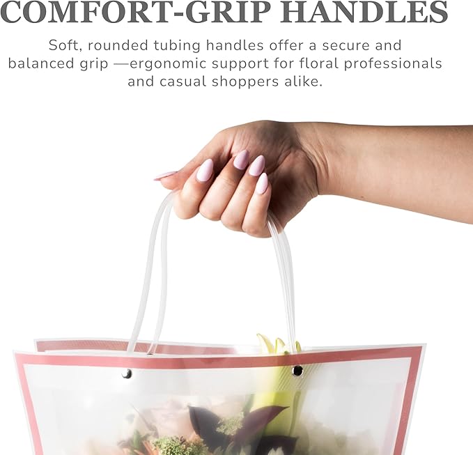 the florist Supply 14 Reusable Floral Vase Bag for Bouquets - Portable Flower Bouquet Bags with Ventilation Holes and Ergonomic Handles, Gift-Ready, Tuxedo Rose Gold
