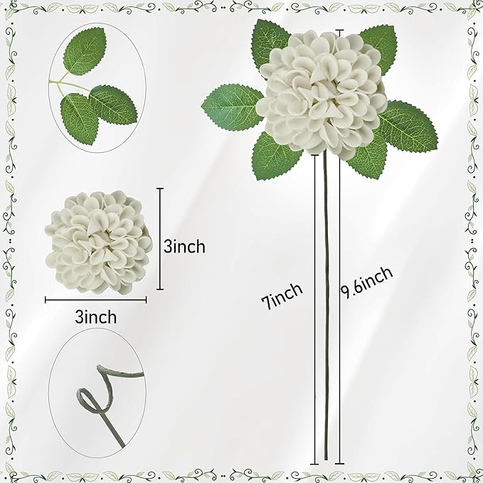 Artificial Flowers, 25pcs Realistic Artificial Rose for DIY Wedding Bouquets Centerpieces Arrangements, Sand White Dahlia Flowers with Stem for Bridal Shower Party