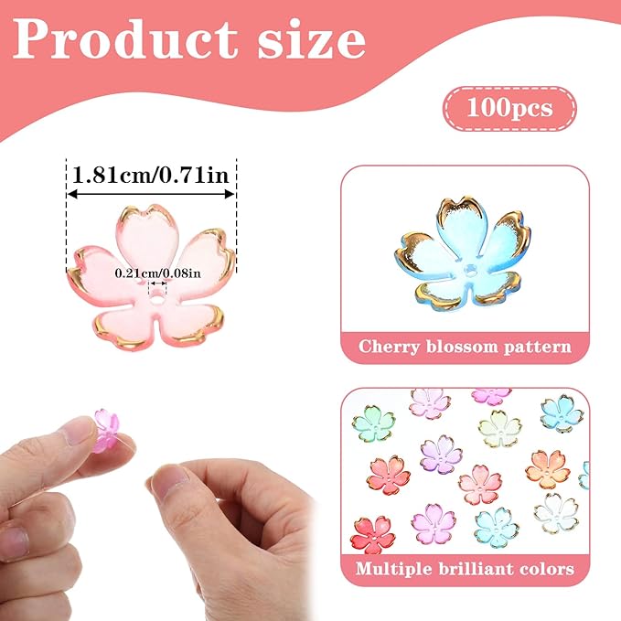 100 Pcs Flower Beads, 5-Petal Acrylic Spacer Beads Mini Golden Edge Floral Shaped Bead for Making DIY Craft, Jewelry Charms, Bracelets, Necklaces, Earrings (Colorful Gradient)