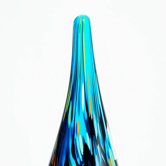 Luxury Lane Hand Blown Abstract Hollow Blue Tear Drop Sommerso Art Glass Sculpture for Home Decor 14 inch Tall Centerpiece Table Decoration