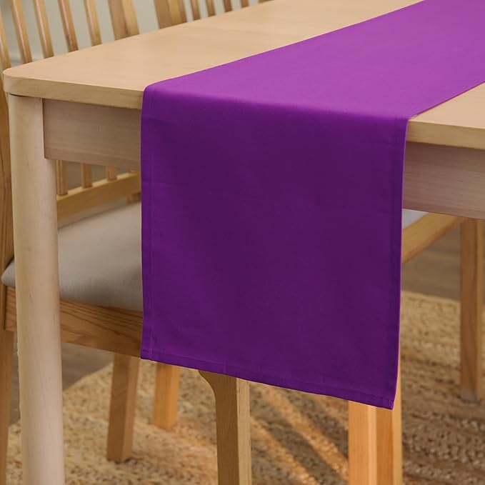 Encasa XO Table Runner 13"x104" Long | Cotton Canvas Fabric | Purple Solid Color | Machine Washable & Durable
