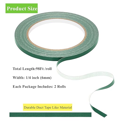 Green Floral Tape 2 Pack 1/4" Flower Stem Wrap Adhesive Tape for Bouquet Stem Wrapping Wedding Bouquet Tape for Binding Flowers and Floral Crafts (2PCS, 1/4”x98FT/Roll)