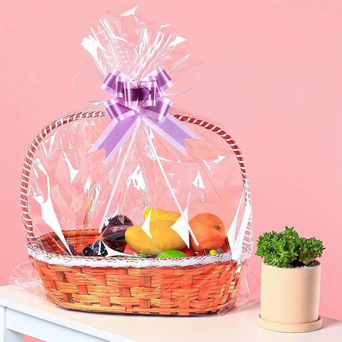 50 Packs Large Cellophane Bags 18" X 24" Clear Cellophane Gift Basket Wraps 2.3 Mil Thick Transparent Cello Bags for Basket, 50ct Ribbon Bows UltraOutlet Ribbons and Bows, not of Paper, for Gift Wrapping