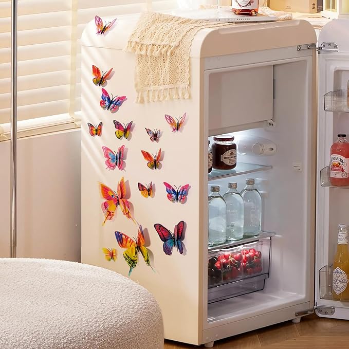 SAOROPEB 3D Butterfly Wall Decor, 48 Pcs Double Layer Butterfly Decorations for Party Decorations Locker Decor Refrigerator Decal, Reusable (Multicolor)