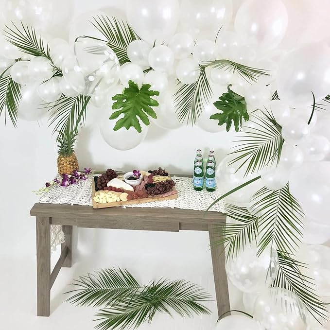 CCINEE 16 PCS Artificial Palm Leaves, Faux Large Palm Fronds Fake Tropical Plant Simulation Safari Leaves with Stems for Home Hawaiian Luau Party Jungle Beach Theme Party Decoration