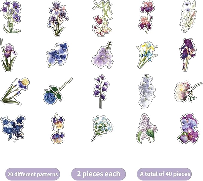 Natural Flower Sticker for Scrapbooking,PET Nature Plant Stickers Floral Stickers Vintage Craft Sticker,for Journaling Scrapbooking Clear Flower Decal (Style H)
