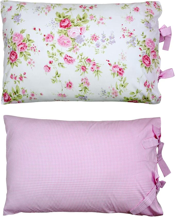 FADFAY Rose Floral Duvet Cover Set Pink Grid Cotton Girls Bedding with Hidden Zipper Closure 3 Pieces, 1duvet Cover & 2pillowcases,Queen Size