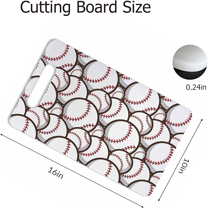 Baseball Balls Cutting Board with Handles Red White Ball Sports Cutting Boards Plastic Safe Chopping Board for Kitchen 16" x 10" x 0.24"