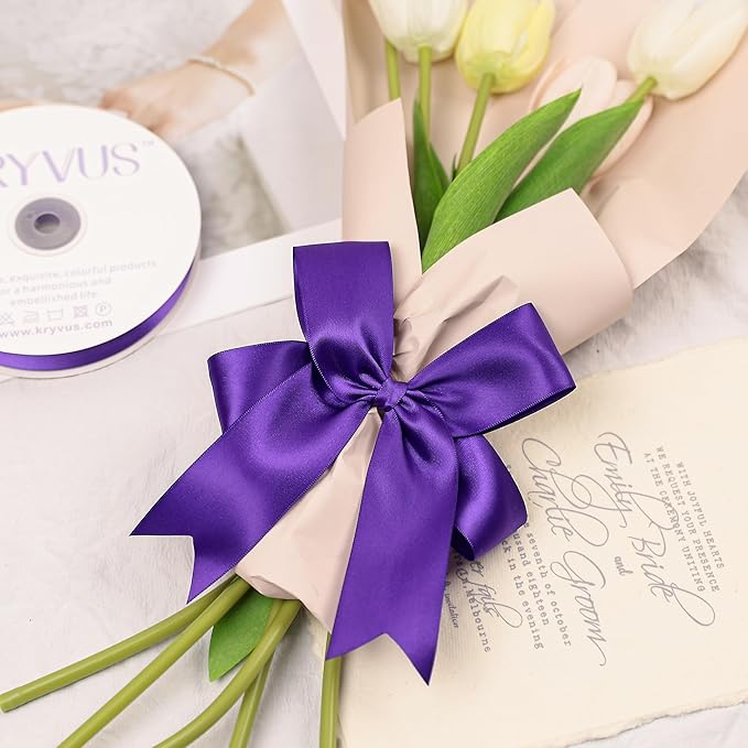 Purple Satin Ribbon, Double Faced 1-1/2 Inch X 25 Yards Purple Ribbon, Premium Satin Ribbons for Gift Wrapping, Crafts, Hair Bow Making, Sewing, Flower Bouquet, Wedding Party Decor