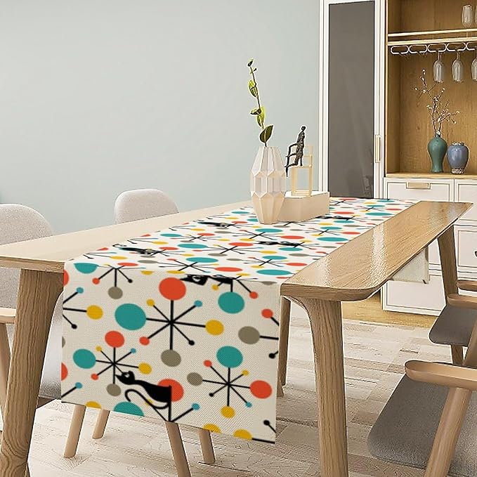 Mid Century Modern Black Cat Table Runner,Table Runners for Kitchen Dining Modern Tables Decor Decoration for Kitchen Family Dinner Table Holiday Party Farmhouse 13 x 36 Inch