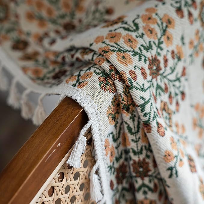 ENJOYBRIDAL Floral Curtains 96 Inch Length 2 Panels Vintage Flower Patterned Drapes Boho Semi Sheer Tassel Rustic Country Rod Pocket Botanical Farmhouse Window Curtain Panels for Bedroom Living Room