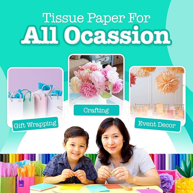 Ocean Tides 200 Sheets (20 x 30 Inches) Christmas Wrapping Paper – Gift Wrapping Tissue Paper Bulk for Crafts, Birthdays, & Holidays – Colored Tissue Papers for Gift Bags & Decorations, Assorted
