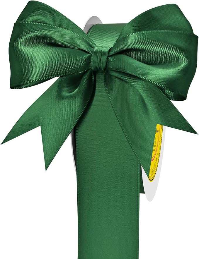 Double Face Satin Ribbon 1-1/2 inch X 50 Yards Polyester Forest Green Ribbon for Gift Wrapping Very Suitable for Weddings Party Hair Bow Invitation Decorations and More