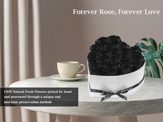 Flowers for Delivery-16 Black Forever Real Roses in a Box, Preserved Rose Gifts for Her, Birthday Anniversary Mothers Day Valentines Day Flower Gifts for Women, Mom, Get Well, Sympathy