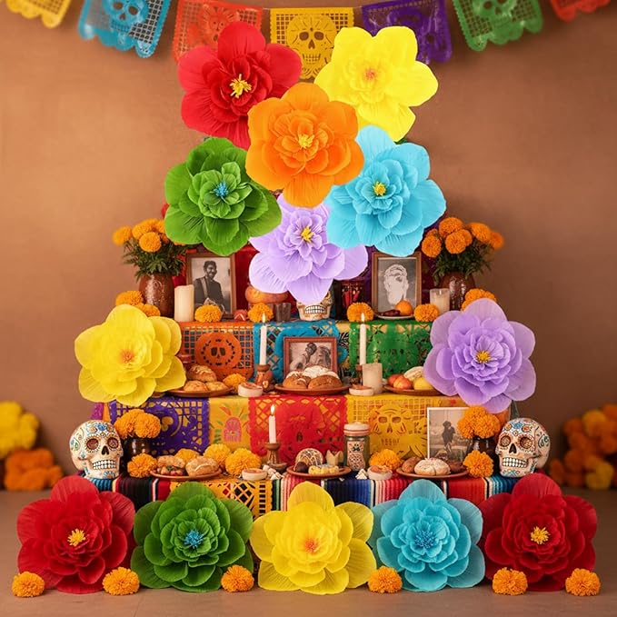 Giant Paper Flowers Artificial Large Paper Flower Decoration for Handcrafted Wall Backdrop Christmas Mexican Wedding Graduation Bridal Shower Birthday Party Supplies(Mexican Fiesta,48 Pcs)