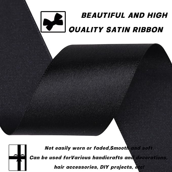1-1/2 Inch 30 Yards Black Solid Satin Ribbon for Gift Wrapping,Craft Floral Bouquets,Wedding Party,Timeless Flower,Decoration Floral Hair,Balloons