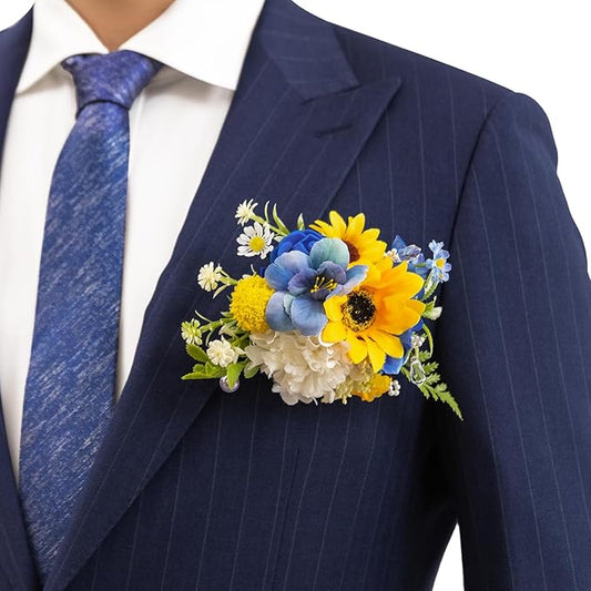 TINGE TIME Sunflower Boutonniere for Men Wedding,Groom and Pocket Boutonniere for Wedding, Prom, Homecoming, Anniversary, Graduation, Christmas Dinner