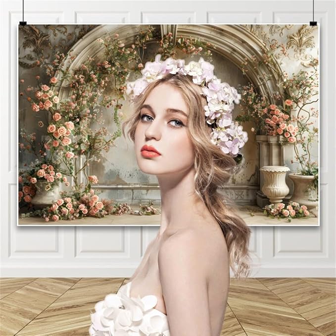 6x4ft Vintage Castle Wall Photography Backdrop Pink Rose Flower Arch Spring Floral Medieval European Building Background for Wedding Mothers Day Bridal Shower Birthday Newborn Decoration