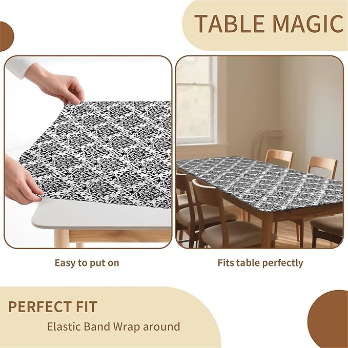 Rectangle Table Cloth Cover Waterproof Elastic Fitted Polyester Fitted Tablecloths for 4 Foot Tables for Indoor,Picnic, Camping, Outdoor （48" x 24"，Flower Geometry）