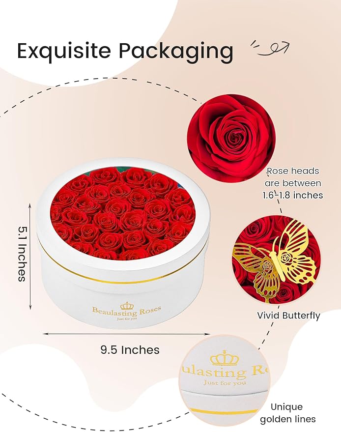 Preserved Roses Forever Flowers Real Roses in a Box Mother's Day Birthday Flowers for Her Mom Women Wife Valentine's Day, Red, 27 Piece