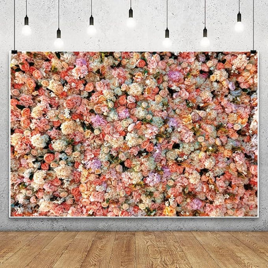 Leowefowa Floral Wall Photography Backdrop 15x10ft Colorful Rose Flower Romantic Wedding Background for Lover Spring Pink White Rose Petal Engagement Party Banner Decor Photo Supplies Prop