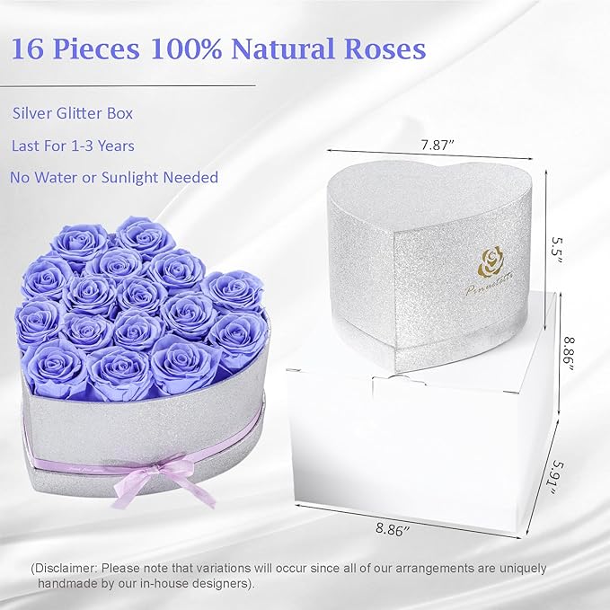 16 Preserved Flowers,Roses in Box，Real Forever Flowers for Delivery Prime, Birthday Gifts for Women Her Mom Wife Girlfriend Grandma on Anniversary Valentines Day Mother's Day Christmas (Purple)