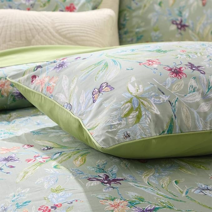 Brandream Duvet Cover Set Queen Size Wildflower Butterfly Bedding Super Soft 100% Egyptian Cotton 3 Pieces Modern Botanical Tree Branches Ornamental Drawing Green Blossom Garden 3Pcs Summer Bedding