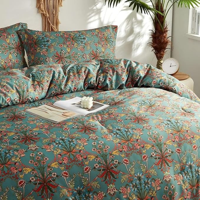LifeTB Boho Floral Comforter Set Twin XL Vintage Flowers Plants Botanical Comforter 3 Pieces Cottagecore Bedding Set Soft Fluffy Lightweight Farmhouse Bed Set with 2 Pillowcases for All Seasons