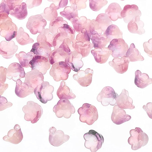 PATIKIL Glass Trumpet Flower Beads, 200 Pcs Gradient Flower Bead Charm for Jewelry Making DIY Craft, Bracelets, Earrings, Necklaces Decorations, Lotus Purple
