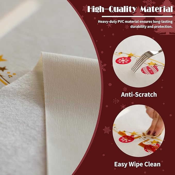 Christmas Rectangle Table Cloth,100% Waterproof Tablecloth,Christmas Decorations for Home, Vinyl Tablecloth Plastic Table Cover for Party，Picnic,Dining,Outdoor 52" x 70",Merry Ribbon