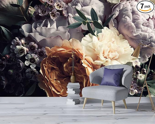 Floral Wallpaper Mural for Bedroom Orange Flower Wall Mural Living Room (not self-Adhesive)