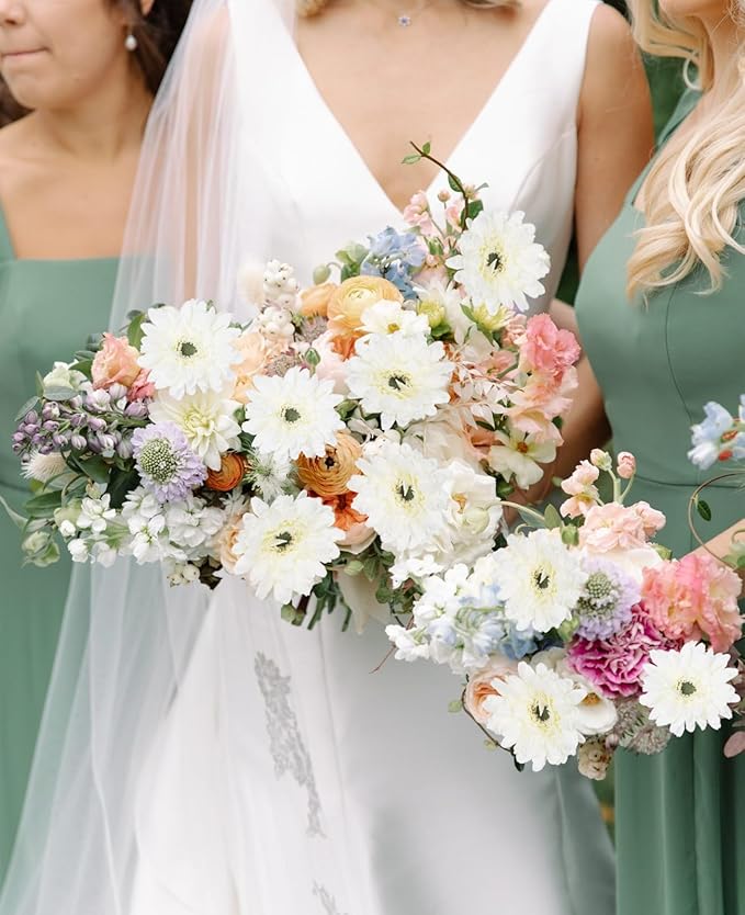 White Daisy Flowers Artificial Flowers Silk Flowers Gerber Daisy Artificial 10PCS Fake Daisies 17.7in Faux Daisies for Wedding Bridal Bouquet Party Home Kitchen Decor(White)