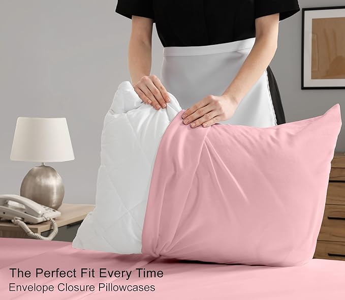 RUVANTI 100% Cotton Full Size Bed Sheets, 4 Pieces, Soft & Breathable Percale Weave Bedding, Deep Pocket 16", Hotel Standard, Crisp Cool Feel, Durable, Perfect Sheet Set Dyed, Bridal Rose