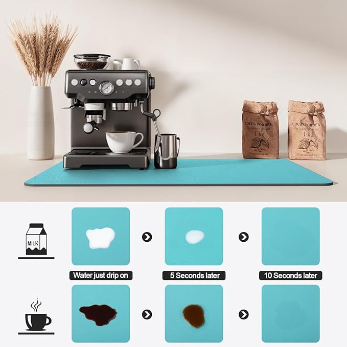 Dish Drying Mat for Kitchen Counter | Coffee Bar Mat for Countertops | Heat Resistant Drainer Mat with Non-slip Rubber Backed | Hide Stain Kitchen Absorbent Draining Mat | Turquoise 18"x32"